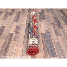 Load image into Gallery viewer, 4&#39;x6&#39; Crimson Red, Large Triple Medallion, All Wool, Densely Woven, Natural Dyes, Kazak Tribal Design, Hand Knotted Oriental Rug FWR517926