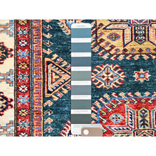 Load image into Gallery viewer, 4&#39;x6&#39; Deep Teal, Afghan Super Kazak Design with Large Elements, Dense Weave, Natural Dyes, Hand Knotted, Natural Wool, Oriental Rug FWR517956