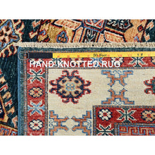 Load image into Gallery viewer, 4&#39;x6&#39; Deep Teal, Afghan Super Kazak Design with Large Elements, Dense Weave, Natural Dyes, Hand Knotted, Natural Wool, Oriental Rug FWR517956