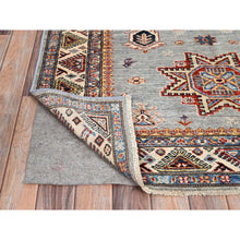 Load image into Gallery viewer, 4&#39;1&quot;x5&#39;9&quot; High-rise Gray, Hand Knotted Natural Dyes, Super Kazak Dense Weave With Tribal Medallion Design, Extra Soft Wool Oriental Rug FWR517968