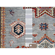 Load image into Gallery viewer, 4&#39;1&quot;x5&#39;9&quot; High-rise Gray, Hand Knotted Natural Dyes, Super Kazak Dense Weave With Tribal Medallion Design, Extra Soft Wool Oriental Rug FWR517968