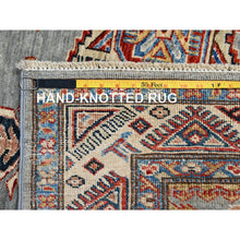 Load image into Gallery viewer, 4&#39;1&quot;x5&#39;9&quot; High-rise Gray, Hand Knotted Natural Dyes, Super Kazak Dense Weave With Tribal Medallion Design, Extra Soft Wool Oriental Rug FWR517968