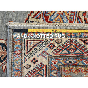 4'1"x5'9" High-rise Gray, Hand Knotted Natural Dyes, Super Kazak Dense Weave With Tribal Medallion Design, Extra Soft Wool Oriental Rug FWR517968