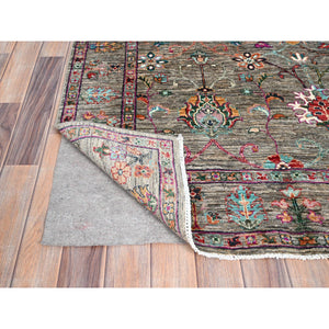 4'1"x6' Fallen Rock Gray, Colorful Natural Dyes, Hand Knotted Densely Woven, Sultani Pomegranate Design , Oriental Extra Soft Wool Rug FWR518148