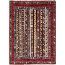 Load image into Gallery viewer, 4&#39;2&quot;x5&#39;9&quot; Gilded Beige, Colorful Vibrant Pure Wool, Afghan Super Kazak with Shawl Design, Hand Knotted Vegetable Dyes Oriental Rug FWR518160