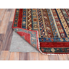 Load image into Gallery viewer, 4&#39;2&quot;x5&#39;9&quot; Gilded Beige, Colorful Vibrant Pure Wool, Afghan Super Kazak with Shawl Design, Hand Knotted Vegetable Dyes Oriental Rug FWR518160