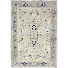 Load image into Gallery viewer, 4&#39;x5&#39;9&quot; Papyrus White, Vegetable Dyes, 100% Wool, Densely Woven Afghan Serapi Heriz Design, Hand Knotted, Oriental Rug FWR518310