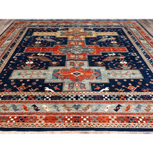 Load image into Gallery viewer, 11&#39;5&quot;x11&#39;9&quot; Hague Blue and Matte Silver Gray, Hand Knotted Armenian Inspired Caucasian Design with Small Birds Figurines 200 KPSI, Natural Dyes, Densely Woven, Soft Wool Square Oriental Rug FWR518454