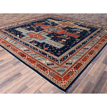 Load image into Gallery viewer, 11&#39;5&quot;x11&#39;9&quot; Hague Blue and Matte Silver Gray, Hand Knotted Armenian Inspired Caucasian Design with Small Birds Figurines 200 KPSI, Natural Dyes, Densely Woven, Soft Wool Square Oriental Rug FWR518454