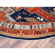 Load image into Gallery viewer, 12&#39;x12&#39; Ralph Lauren Blue, Gray Border, Armenian Inspired Caucasian Design with Small Birds Figurines, 100% Wool, Hand Knotted 200 KPSI Densely Woven and Natural Dyes, Round Oriental Rug FWR518460