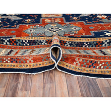 Load image into Gallery viewer, 12&#39;x12&#39; Ralph Lauren Blue, Gray Border, Armenian Inspired Caucasian Design with Small Birds Figurines, 100% Wool, Hand Knotted 200 KPSI Densely Woven and Natural Dyes, Round Oriental Rug FWR518460