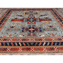 Load image into Gallery viewer, 12&#39;x12&#39; Stormy Sky Gray, Dense Weave and Natural Dyes, All Wool, 200 KPSI, Armenian Inspired Caucasian Design and Small Bird Figurines, Square Hand Knotted Oriental Rug FWR518490