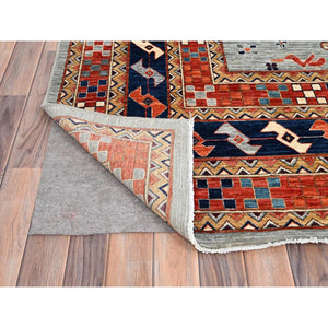 12'x12' Stormy Sky Gray, Dense Weave and Natural Dyes, All Wool, 200 KPSI, Armenian Inspired Caucasian Design and Small Bird Figurines, Square Hand Knotted Oriental Rug FWR518490