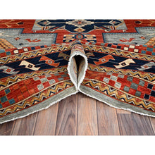 Load image into Gallery viewer, 12&#39;x12&#39; Stormy Sky Gray, Dense Weave and Natural Dyes, All Wool, 200 KPSI, Armenian Inspired Caucasian Design and Small Bird Figurines, Square Hand Knotted Oriental Rug FWR518490