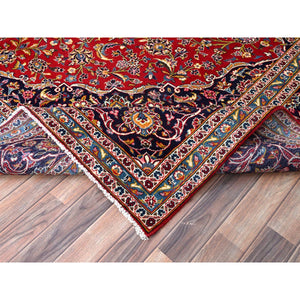 9'8"x12'10" Pepper Red,Old Persian Kashan With Central Medallion, Hand Knotted Extra Soft Wool, Sides and Ends Professionally Cleaned, Mint Condition, Full Pile and Soft, Oriental Rug FWR518562