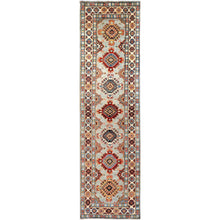 Load image into Gallery viewer, 2&#39;8&quot;x9&#39;5&quot; Screen Gray with Ivory Border, Afghan Special Kazak with Medallion Design, Hand Knotted Densely Woven Natural Dye Oriental Organic Wool Runner Rug FWR518724