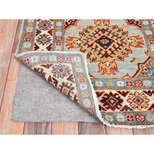 Load image into Gallery viewer, 2&#39;8&quot;x9&#39;5&quot; Screen Gray with Ivory Border, Afghan Special Kazak with Medallion Design, Hand Knotted Densely Woven Natural Dye Oriental Organic Wool Runner Rug FWR518724