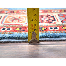 Load image into Gallery viewer, 2&#39;9&quot;x9&#39;5&quot; Seaworthy Blue and Vivid White, Vegetable Dyes Extra Soft Wool, Densely Woven Hand Knotted, Special Kazak and Geometric Design, Runner Oriental Rug FWR518730