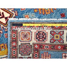 Load image into Gallery viewer, 2&#39;9&quot;x9&#39;5&quot; Seaworthy Blue and Vivid White, Vegetable Dyes Extra Soft Wool, Densely Woven Hand Knotted, Special Kazak and Geometric Design, Runner Oriental Rug FWR518730