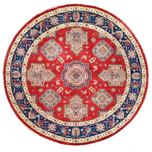 Load image into Gallery viewer, 9&#39;x9&#39; Rufous Red, Denser Weave Special Kazak Geometric Design, Vegetable Dyes and Natural Wool, Hand Knotted Round Oriental Rug FWR518856