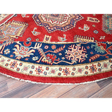 Load image into Gallery viewer, 9&#39;x9&#39; Rufous Red, Denser Weave Special Kazak Geometric Design, Vegetable Dyes and Natural Wool, Hand Knotted Round Oriental Rug FWR518856