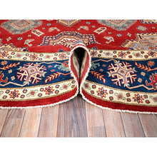 Load image into Gallery viewer, 9&#39;x9&#39; Rufous Red, Denser Weave Special Kazak Geometric Design, Vegetable Dyes and Natural Wool, Hand Knotted Round Oriental Rug FWR518856