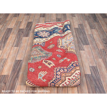 Load image into Gallery viewer, 9&#39;x9&#39; Rufous Red, Denser Weave Special Kazak Geometric Design, Vegetable Dyes and Natural Wool, Hand Knotted Round Oriental Rug FWR518856