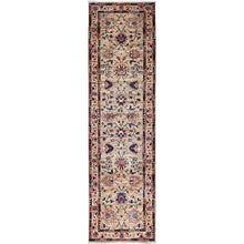 Load image into Gallery viewer, 2&#39;7&quot;x9&#39;5&quot; Boutique Beige, Afghan Sultani Flower Blossom Design, Scroll and Wine, Hand Knotted, Vegetable Dyes, Dense Weave, 100% Wool Runner Oriental Rug FWR518922