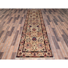 Load image into Gallery viewer, 2&#39;7&quot;x9&#39;5&quot; Boutique Beige, Afghan Sultani Flower Blossom Design, Scroll and Wine, Hand Knotted, Vegetable Dyes, Dense Weave, 100% Wool Runner Oriental Rug FWR518922