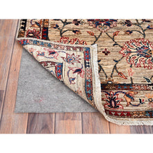 Load image into Gallery viewer, 2&#39;7&quot;x9&#39;5&quot; Boutique Beige, Afghan Sultani Flower Blossom Design, Scroll and Wine, Hand Knotted, Vegetable Dyes, Dense Weave, 100% Wool Runner Oriental Rug FWR518922