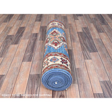 Load image into Gallery viewer, 3&#39;x19&#39;8&quot; King Triton Blue, Natural Wool Natural Dyes, Hand Knotted, Afghan Super Kazak with Large Medallions Design, Densely Woven, XL Runner Oriental Rug FWR518934