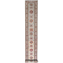 Load image into Gallery viewer, 2&#39;8&quot;x22&#39;6&quot; Moon Gray with Heat White, Afghan Super Kazak with Large Geometric Medallions Pattern 100% Wool, Densely Woven Natural Dyes, Hand Knotted, Oriental XL Runner Rug FWR518946