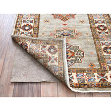 Load image into Gallery viewer, 2&#39;8&quot;x22&#39;6&quot; Moon Gray with Heat White, Afghan Super Kazak with Large Geometric Medallions Pattern 100% Wool, Densely Woven Natural Dyes, Hand Knotted, Oriental XL Runner Rug FWR518946