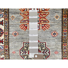 Load image into Gallery viewer, 2&#39;8&quot;x22&#39;6&quot; Moon Gray with Heat White, Afghan Super Kazak with Large Geometric Medallions Pattern 100% Wool, Densely Woven Natural Dyes, Hand Knotted, Oriental XL Runner Rug FWR518946