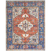 Load image into Gallery viewer, 8&#39;x10&#39; Smashed Pumpkin Orange, Vegetable Dyes With Goose Gray Corners, Hand Knotted Velvety Wool, Broad Borders, Aryana Collection With Centre Geometric Medallion, Oriental Rug FWR519054