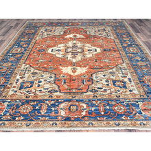 Load image into Gallery viewer, 8&#39;x10&#39; Smashed Pumpkin Orange, Vegetable Dyes With Goose Gray Corners, Hand Knotted Velvety Wool, Broad Borders, Aryana Collection With Centre Geometric Medallion, Oriental Rug FWR519054