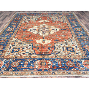 8'x10' Smashed Pumpkin Orange, Vegetable Dyes With Goose Gray Corners, Hand Knotted Velvety Wool, Broad Borders, Aryana Collection With Centre Geometric Medallion, Oriental Rug FWR519054