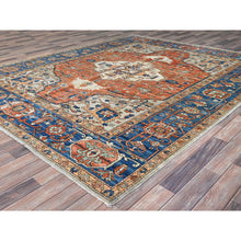 Load image into Gallery viewer, 8&#39;x10&#39; Smashed Pumpkin Orange, Vegetable Dyes With Goose Gray Corners, Hand Knotted Velvety Wool, Broad Borders, Aryana Collection With Centre Geometric Medallion, Oriental Rug FWR519054