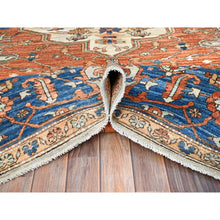 Load image into Gallery viewer, 8&#39;x10&#39; Smashed Pumpkin Orange, Vegetable Dyes With Goose Gray Corners, Hand Knotted Velvety Wool, Broad Borders, Aryana Collection With Centre Geometric Medallion, Oriental Rug FWR519054