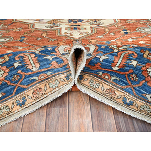 8'x10' Smashed Pumpkin Orange, Vegetable Dyes With Goose Gray Corners, Hand Knotted Velvety Wool, Broad Borders, Aryana Collection With Centre Geometric Medallion, Oriental Rug FWR519054