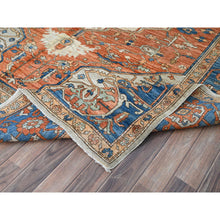 Load image into Gallery viewer, 8&#39;x10&#39; Smashed Pumpkin Orange, Vegetable Dyes With Goose Gray Corners, Hand Knotted Velvety Wool, Broad Borders, Aryana Collection With Centre Geometric Medallion, Oriental Rug FWR519054