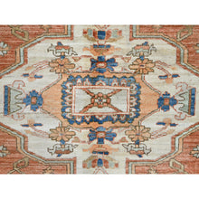 Load image into Gallery viewer, 8&#39;x10&#39; Smashed Pumpkin Orange, Vegetable Dyes With Goose Gray Corners, Hand Knotted Velvety Wool, Broad Borders, Aryana Collection With Centre Geometric Medallion, Oriental Rug FWR519054