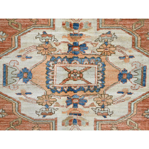 8'x10' Smashed Pumpkin Orange, Vegetable Dyes With Goose Gray Corners, Hand Knotted Velvety Wool, Broad Borders, Aryana Collection With Centre Geometric Medallion, Oriental Rug FWR519054