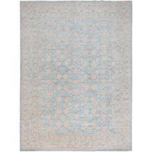 Load image into Gallery viewer, 10&#39;x13&#39;6&quot; Murmur Blue, White Wash Peshawar with All Over Khotan Repetitive Pomegranate Design, Pure Wool, Hand Knotted, Natural Dyes, Oriental Rug FWR519102