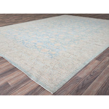 Load image into Gallery viewer, 10&#39;x13&#39;6&quot; Murmur Blue, White Wash Peshawar with All Over Khotan Repetitive Pomegranate Design, Pure Wool, Hand Knotted, Natural Dyes, Oriental Rug FWR519102