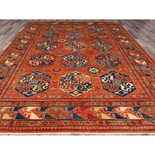 Load image into Gallery viewer, 8&#39;10&quot;x11&#39;10&quot; Sun Orange, Hand Knotted, Vegetable Dyes, Natural Wool, Denser Weave, Afghan Super Kazak with Geometric Elements, Oriental Rug FWR519234