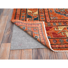 Load image into Gallery viewer, 8&#39;10&quot;x11&#39;10&quot; Sun Orange, Hand Knotted, Vegetable Dyes, Natural Wool, Denser Weave, Afghan Super Kazak with Geometric Elements, Oriental Rug FWR519234