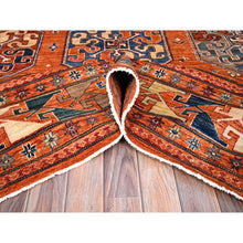 Load image into Gallery viewer, 8&#39;10&quot;x11&#39;10&quot; Sun Orange, Hand Knotted, Vegetable Dyes, Natural Wool, Denser Weave, Afghan Super Kazak with Geometric Elements, Oriental Rug FWR519234