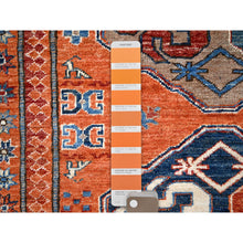 Load image into Gallery viewer, 8&#39;10&quot;x11&#39;10&quot; Sun Orange, Hand Knotted, Vegetable Dyes, Natural Wool, Denser Weave, Afghan Super Kazak with Geometric Elements, Oriental Rug FWR519234