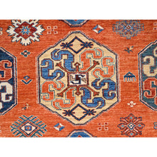 Load image into Gallery viewer, 8&#39;10&quot;x11&#39;10&quot; Sun Orange, Hand Knotted, Vegetable Dyes, Natural Wool, Denser Weave, Afghan Super Kazak with Geometric Elements, Oriental Rug FWR519234